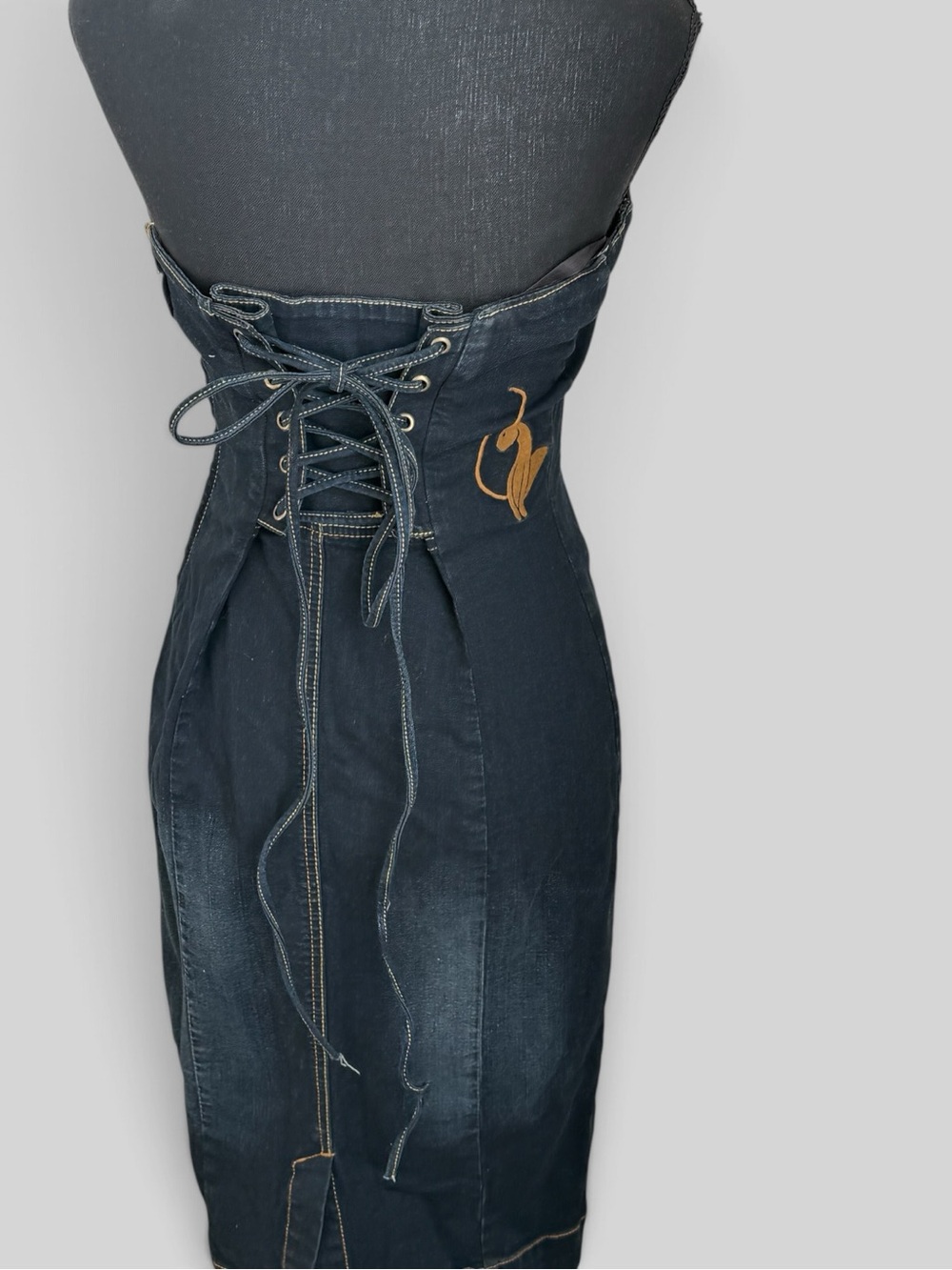 Baby Phat Strapless Dark Indigo Denim Corset Pencil Dress - Picture 8 of 12
